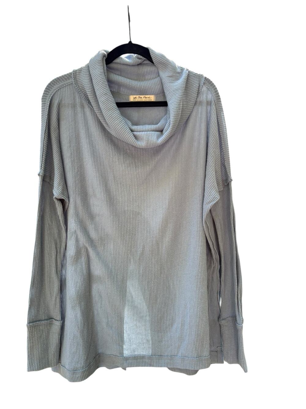 Free People We the Free Oversized M Blue Cowl Neck Sweater Split Back Pull Over